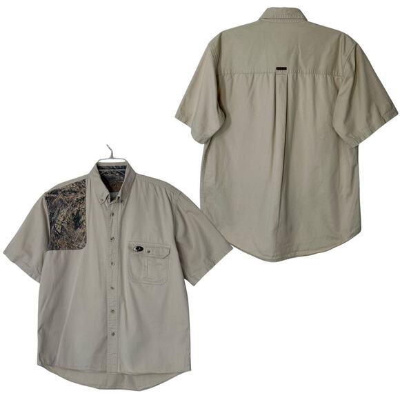 Mossy Oak Khaki Hunting Shirt Camo Quilted Shooting Patch Cotton Men L Gorpcore - Picture 1 of 16
